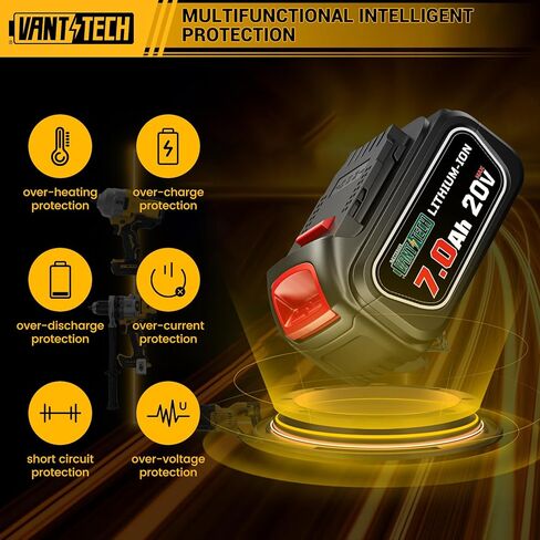 VANTTECH 5.5Ah DCB200 18V/20V MAX بديل لبطارية ديوالت 20V ماكس ليثيوم أيون متوافق مع Dewalt Bateria DCB200 DCB204 DCB206 DCB201 DCB203 DCB181 DCB180 20V DCD/DCF/DCG/DCS سلسلة 1 حزمة in Kuwait