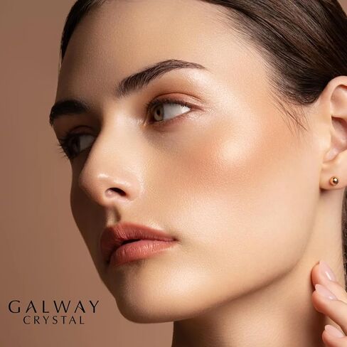 Galway Crystal Balance Round Stud Earrings for Women Elegant Irish Craft Hallmarked Sterling Silver Jewelry - Gold in Kuwait