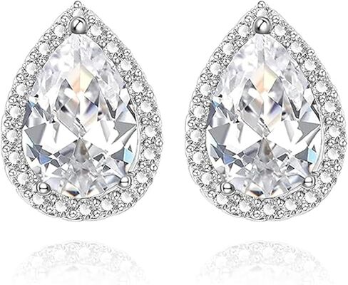 BG&WLing Teardrop Crystal Stud Earrings for Women Silver Post Cubic Zirconia Earring Hypoallergenic Elegant Wedding jewelry for Bride Bridesmaid in Kuwait