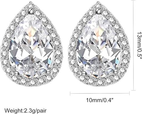 BG&WLing Teardrop Crystal Stud Earrings for Women Silver Post Cubic Zirconia Earring Hypoallergenic Elegant Wedding jewelry for Bride Bridesmaid in Kuwait