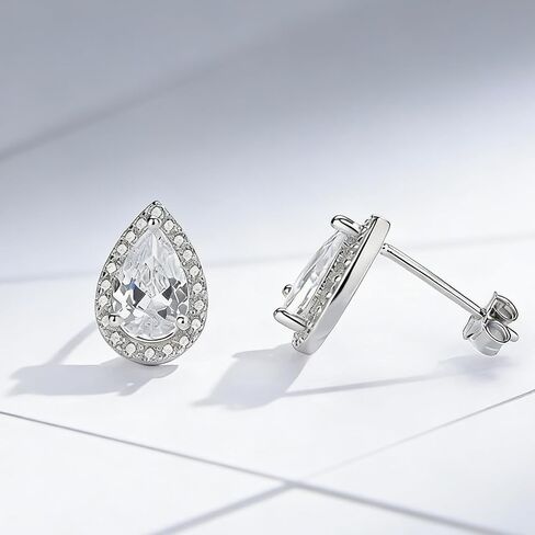BG&WLing Teardrop Crystal Stud Earrings for Women Silver Post Cubic Zirconia Earring Hypoallergenic Elegant Wedding jewelry for Bride Bridesmaid in Kuwait