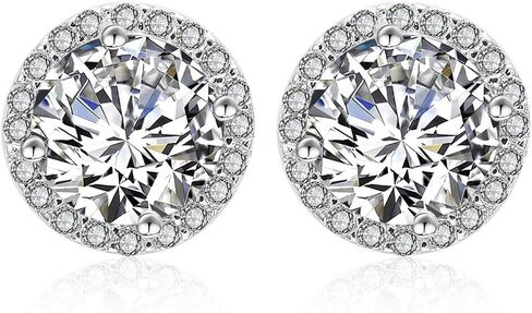 Cubic Zirconia Stud Earrings Girls - Post Earrings for Women Clear Crystal Diamond Studs Halo Stud Earrings Sterling Silver Top cz Zircon Fashion Everyday Costume Jewelry Gift Pack in Kuwait