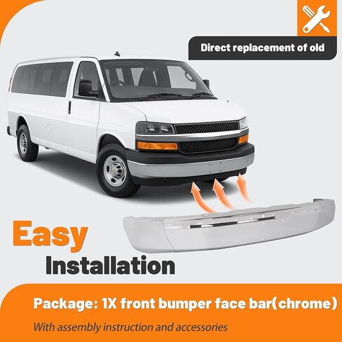 KUAFU Front Bumper Face Bar Compatible with 2003-2025 Chevrolet Express GMC Savana 1500 2500 3500 Replacement for GM1002459 19303361 12335714 Steel Chrome Silvery in Saudi Arabia