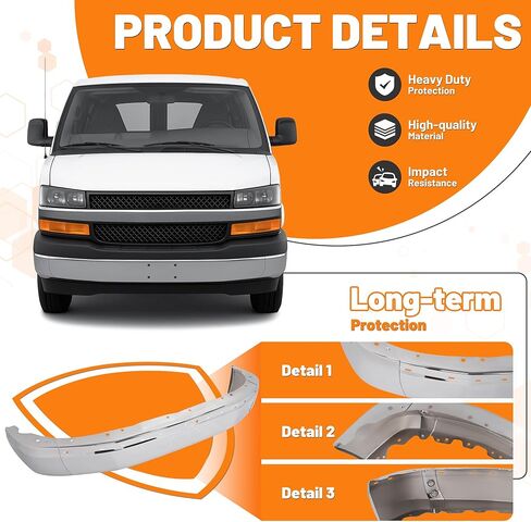 KUAFU Front Bumper Face Bar Compatible with 2003-2025 Chevrolet Express GMC Savana 1500 2500 3500 Replacement for GM1002459 19303361 12335714 Steel Chrome Silvery in Saudi Arabia