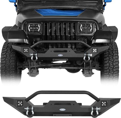 Hooke Road Wrangler Front Bumper for 1987-2006 Jeep Wrangler YJ TJ, Offroad Steel Rock Crawler Bumper w/Winch Plate & D-rings & LED Lights in Saudi Arabia