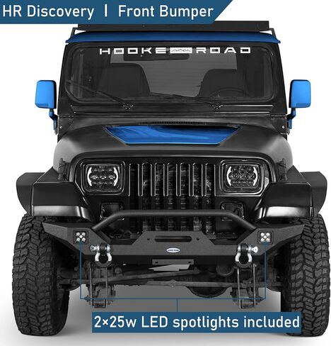 Hooke Road Wrangler Front Bumper for 1987-2006 Jeep Wrangler YJ TJ, Offroad Steel Rock Crawler Bumper w/Winch Plate & D-rings & LED Lights in Saudi Arabia