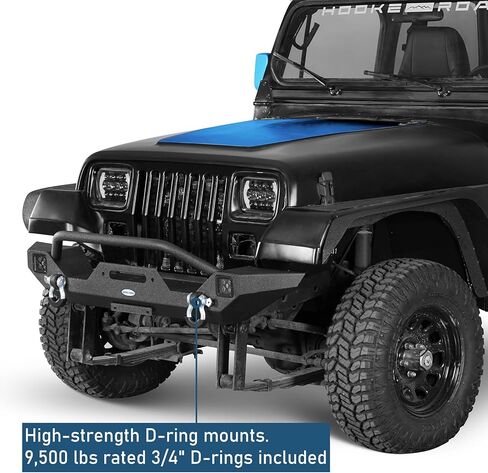 Hooke Road Wrangler Front Bumper for 1987-2006 Jeep Wrangler YJ TJ, Offroad Steel Rock Crawler Bumper w/Winch Plate & D-rings & LED Lights in Saudi Arabia