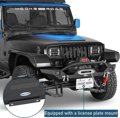 Hooke Road Wrangler Front Bumper for 1987-2006 Jeep Wrangler YJ TJ, Offroad Steel Rock Crawler Bumper w/Winch Plate & D-rings & LED Lights in Saudi Arabia