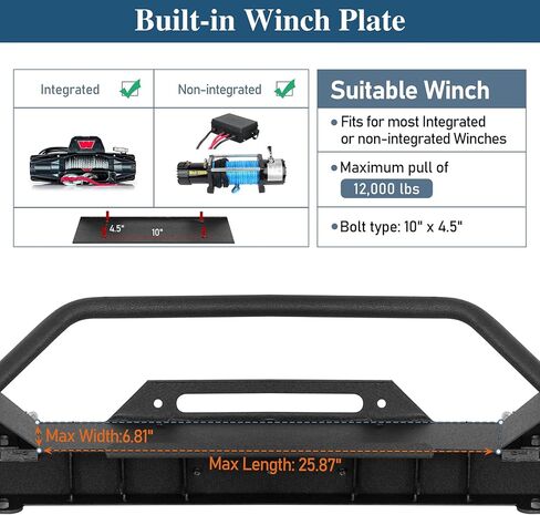 Hooke Road Wrangler Front Bumper for 1987-2006 Jeep Wrangler YJ TJ, Offroad Steel Rock Crawler Bumper w/Winch Plate & D-rings & LED Lights in Saudi Arabia