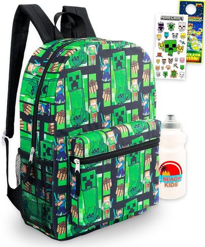 Minecraft Backpack for Boys - Bundle with 16" Creeper Backpack, Water Bottle, Stickers, More | Minecraft School Bag Set for Kids, Boys 6-8 in Saudi Arabia