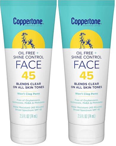 Coppertone Oil Free & Shine Control SPF 45 Face Sunscreen Lotion, Oil Free Face Sunscreen, 2.5 fl. oz. in Saudi Arabia