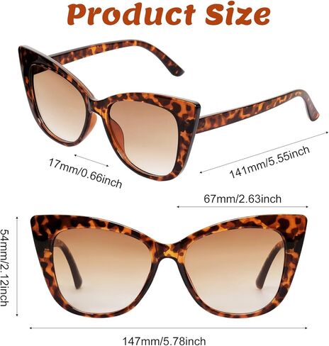 2 Pcs Cat Eye Sunglasses for Women Men Retro Cateye Frame Vintage Square Fashion Cateye Sunglasses in Kuwait