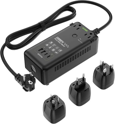 EPICKA محول جهد موجة جيبية نقية 2000 واط، محول طاقة 220 فولت إلى 110 فولت مع شحن سريع 20 وات PD USB-C، 2 مقبس تيار متردد، 4 منافذ USB (2A + 2C)، محول قابس سفر عالمي للاتحاد الأوروبي/المملكة المتحدة/الاتحاد الأفريقي/JP، أسود in Kuwait