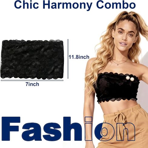 3 Pcs Lace Tube Top, 3 Pearl Brooch Pins,Modesty Panel Cleavage Cover, Inserts for Low Cut Dresses, Anti-Exposure Bra Accessory, for Use with Young Women(Black, White, Nude) in Kuwait