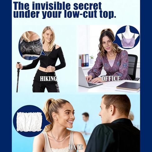 3 Pcs Lace Tube Top, 3 Pearl Brooch Pins,Modesty Panel Cleavage Cover, Inserts for Low Cut Dresses, Anti-Exposure Bra Accessory, for Use with Young Women(Black, White, Nude) in Kuwait