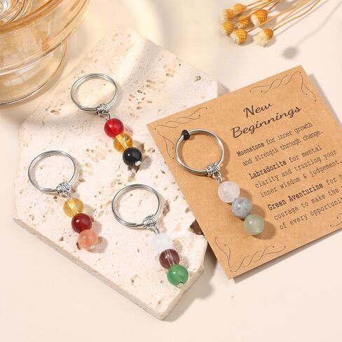 MOZAKA 9PCS Natural Crystal Keychains for New Beginnings, Inspirational Healing Gifts for Women, Anxiety Relief Keychain Set in Kuwait