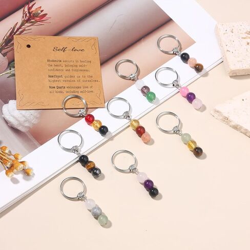 MOZAKA 9PCS Natural Crystal Keychains for New Beginnings, Inspirational Healing Gifts for Women, Anxiety Relief Keychain Set in Kuwait