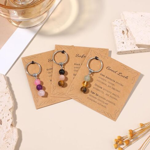 MOZAKA 9PCS Natural Crystal Keychains for New Beginnings, Inspirational Healing Gifts for Women, Anxiety Relief Keychain Set in Kuwait