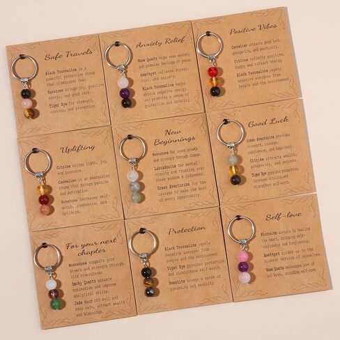 MOZAKA 9PCS Natural Crystal Keychains for New Beginnings, Inspirational Healing Gifts for Women, Anxiety Relief Keychain Set in Kuwait