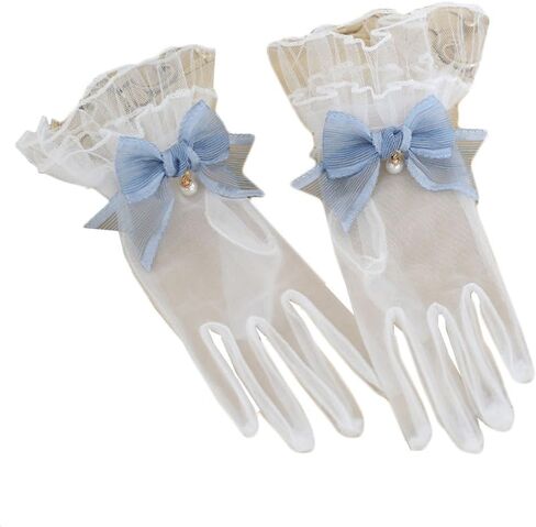 قفازات دانتيل للسيدات، قفازات قصيرة أنيقة مع زخرفة فيونكة للنساء وحفلات الشاي والعشاء in Kuwait