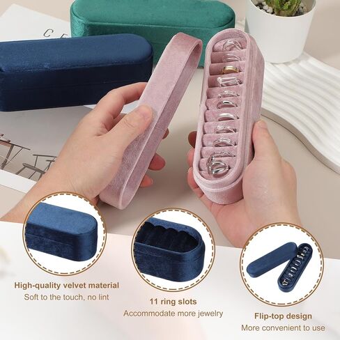 uxcell Velvet Ring Box, 11 Slots Travel Jewelry Case Ring Holder Organizer for Women Gift Proposal Christmas, Dark Blue in Saudi Arabia