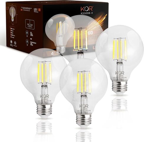 kor 4 حزمة 4.5 واط (40 واط يعادل) واضح g25 غلوب أدى ضوء المصابيح 2700 كيلو الدافئة الأبيض عكس الضوء خيوط g25 خمر أدى غلوب e26 قاعدة عكس الضوء غلوب للحمام الغرور غرفة نوم قلادة in Kuwait