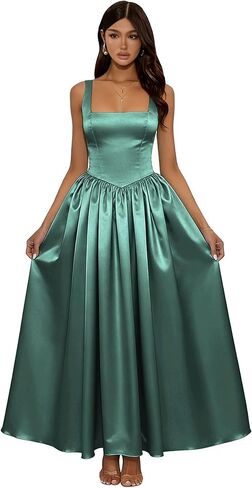 أنيقة ساحة الرقبة الساتان فساتين وصيفة الشرف ألف خط بلا أكمام فساتين السهرة الرسمية TQ028 in Kuwait