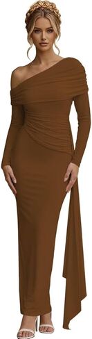 One Shoulder Satin Prom Dresses for Women 2026 Long Sleeves Ruched Mermaid Formal Evening Party Gowns with Drape in Saudi Arabia