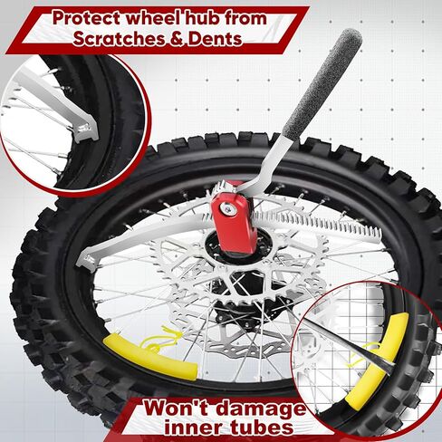 Dirt Bike Tire Changing Tool Kit, Suitable for 16-21 Inch Wheels, Including 10/12/15mm Axle Adapters, Quick Tire Change in The Wild, and Foldable Design for Easy Portability (Red) in Kuwait