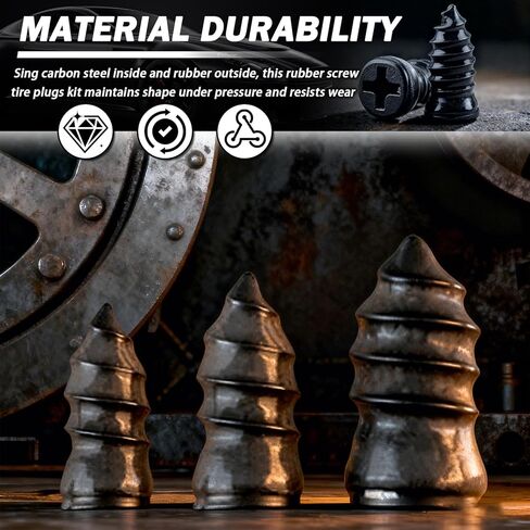 100PCS Tire Plugs Kit,3 Sizes Tire Repair Rubber Nails Kit for Self-Service with Screwdriver,Professional Screw in Tires Plugs Kits as Complete Tires Repair Kits for Emergency Use in Kuwait