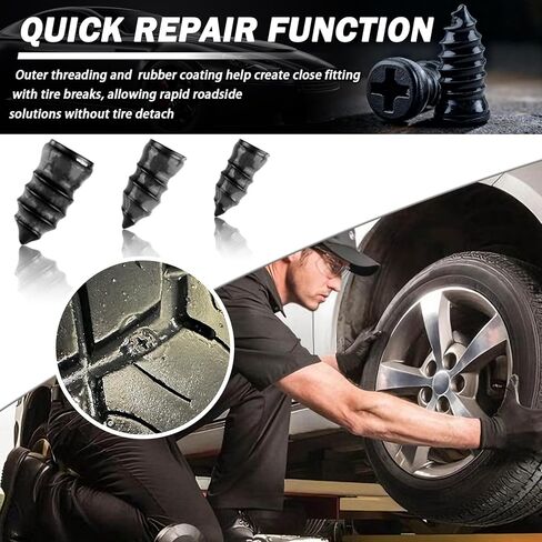 100PCS Tire Plugs Kit,3 Sizes Tire Repair Rubber Nails Kit for Self-Service with Screwdriver,Professional Screw in Tires Plugs Kits as Complete Tires Repair Kits for Emergency Use in Kuwait