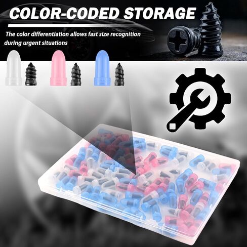100PCS Tire Plugs Kit,3 Sizes Tire Repair Rubber Nails Kit for Self-Service with Screwdriver,Professional Screw in Tires Plugs Kits as Complete Tires Repair Kits for Emergency Use in Kuwait
