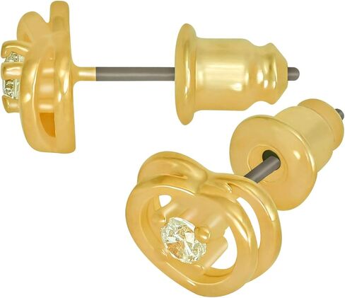 LIFETIME JEWELRY 8mm Cubic Zirconia Heart Stud Earrings for Women 24k Gold Plated in Saudi Arabia