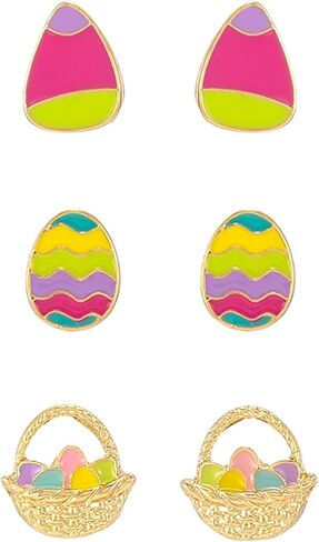 3Pcs Easter Stud Earrings for Women | Easter Bunny Rabit Daisy Carrot Basket Egg Earrings| Holiday Party Gifts in Kuwait