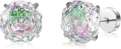 20G Flat Back Earrings for Women 316L Titanium Steel Screw Back Stud Earrings Rose Cut Cubic Zirconia Small Cartilage Earring Hypoallergenic for Sensitive Ears Everyday Wear in Kuwait