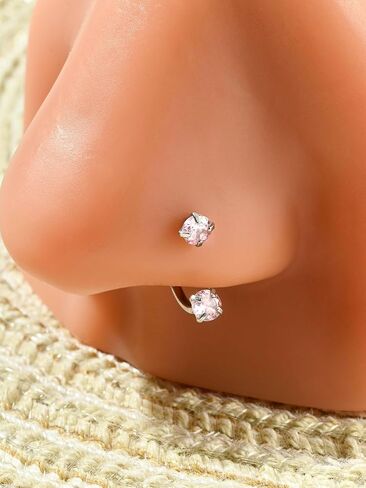 QWALIT 18g Horseshoe Nose Ring for Women Surgical Steel Double Stud Gem Horse Shoe Pink Silver Nose Piercing Jewelry Half U Shape Nostril Hoop Lip Helix Cartilage Piercing Jewelry 18gauge 6 7 8mm in Kuwait