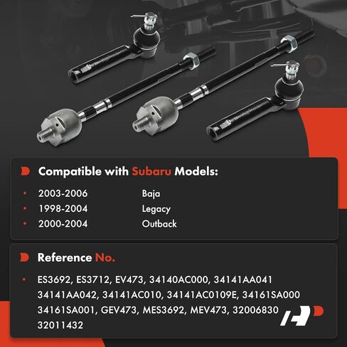 A-Premium Set of 4, Front Inner & Outer Tie Rod End Kit, Compatible with Subaru Outback 2000-2004, Legacy 1998-2004, Baja 2003-2006 in Saudi Arabia