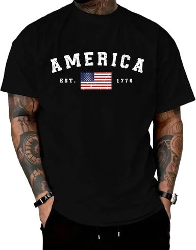 KESIHAN American 1776 Flag Patriotic T-Shirt Crewneck Casual Regular Tee Shirts for Men in Kuwait