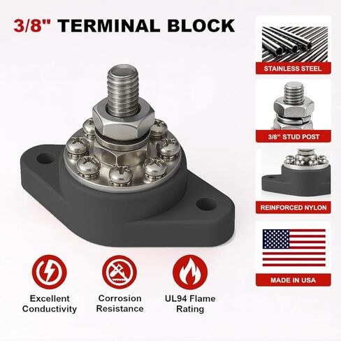 MGI SpeedWare 3/8" Power Distribution Block, 8 Point Bus Bar Junction Post with Cover (Red) in Saudi Arabia