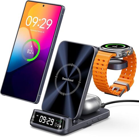 Wireless Charging Station for Samsung, 3 in 1 Wireless Charger for Samsung S24/S23/S22/S21/Z Flip/Fold, for Galaxy Watch 7/Ultra/6/5, Galaxy Buds 3/3 Pro, SwanScout 708S (NO Adapter) in Kuwait