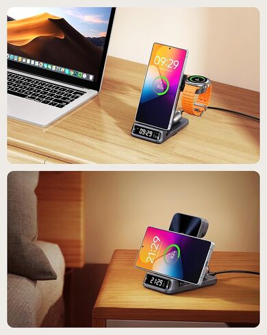 Wireless Charging Station for Samsung, 3 in 1 Wireless Charger for Samsung S24/S23/S22/S21/Z Flip/Fold, for Galaxy Watch 7/Ultra/6/5, Galaxy Buds 3/3 Pro, SwanScout 708S (NO Adapter) in Kuwait