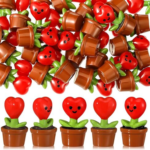 30 Pcs Mini Resin Flowers Samll Heart Statues Mini Resin Potted Heart Flower Statues for Birthday Desktop Decorations DIY Miniature Landscape Fairy Garden Decor(Pink) in Saudi Arabia