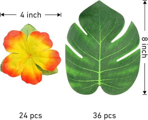 60Pcs Hawaiian Flowers,Tropical Decor Tropical Flowers Include Hibiscus Flowers Artificial and Palm Leaves,Hawaiian Decorations Luau Table Decorations for Jungle Beach Theme Birthday Party in Saudi Arabia