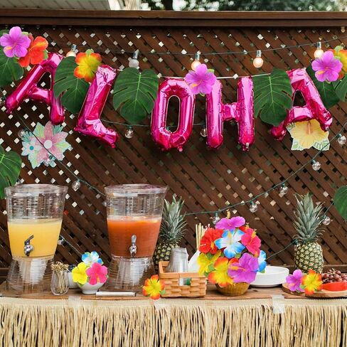 60Pcs Hawaiian Flowers,Tropical Decor Tropical Flowers Include Hibiscus Flowers Artificial and Palm Leaves,Hawaiian Decorations Luau Table Decorations for Jungle Beach Theme Birthday Party in Saudi Arabia