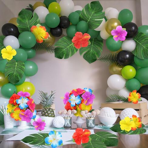 60Pcs Hawaiian Flowers,Tropical Decor Tropical Flowers Include Hibiscus Flowers Artificial and Palm Leaves,Hawaiian Decorations Luau Table Decorations for Jungle Beach Theme Birthday Party in Saudi Arabia