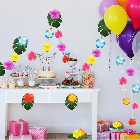60Pcs Hawaiian Flowers,Tropical Decor Tropical Flowers Include Hibiscus Flowers Artificial and Palm Leaves,Hawaiian Decorations Luau Table Decorations for Jungle Beach Theme Birthday Party in Saudi Arabia