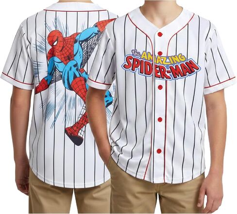 Marvel Boys' Spider-Man Baseball Jersey - Novelty Fashion Vintage Spidey Shirt - Avengers Jersey Top for Boys (4-20) in Saudi Arabia