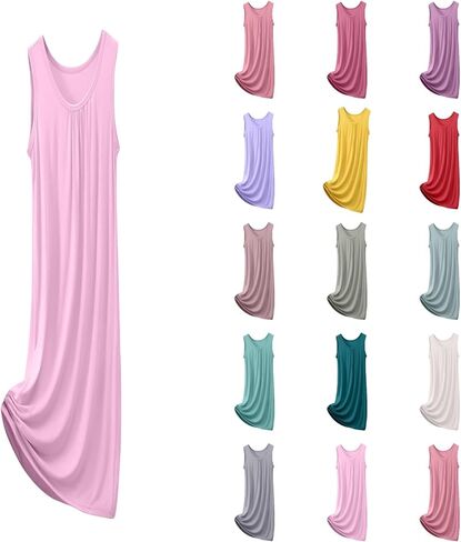Women's Nightgowns Cotton Plus Size 4x-5x Tank Top Round Neck Basic Casual Sleepwear Sleeveless Dresses Sleep Shirt in Kuwait
