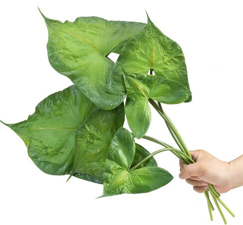 أوراق استوائية صناعية من DuHouse مع جذع طويل - 6 قطع من أوراق القلقاس ذات الأذن الفيل ذات اللمس الحقيقي وأوراق نبات النخيل الصناعي لديكور المنزل، والقطعة المركزية، وحفلات الزفاف، وترتيب الحفلات in Kuwait