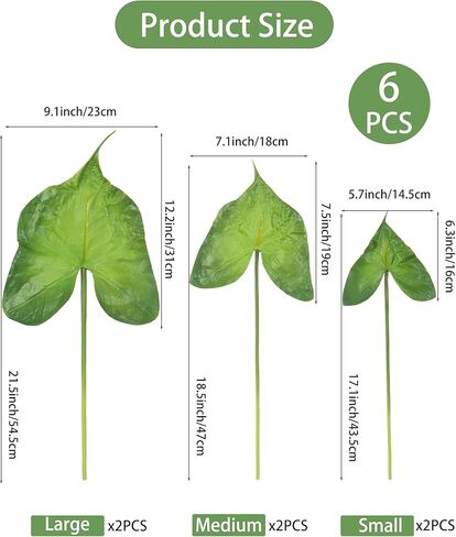 أوراق استوائية صناعية من DuHouse مع جذع طويل - 6 قطع من أوراق القلقاس ذات الأذن الفيل ذات اللمس الحقيقي وأوراق نبات النخيل الصناعي لديكور المنزل، والقطعة المركزية، وحفلات الزفاف، وترتيب الحفلات in Kuwait